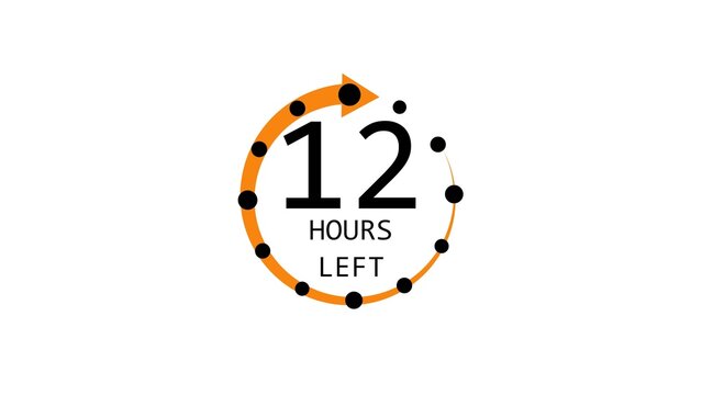 Modern countdown timer design showing &ldquo; 12  hour left&rdquo; with circular progress indicator and arrow. Clean and minimal layout representing time management, deadline, urgency, and limited offer concepts.