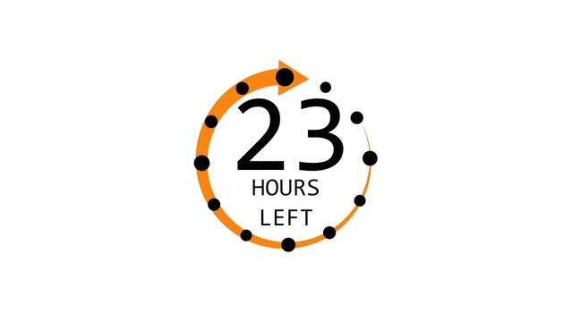 Modern countdown timer design showing &ldquo; 23  hour left&rdquo; with circular progress indicator and arrow. Clean and minimal layout representing time management, deadline, urgency, and limited offer concepts.
