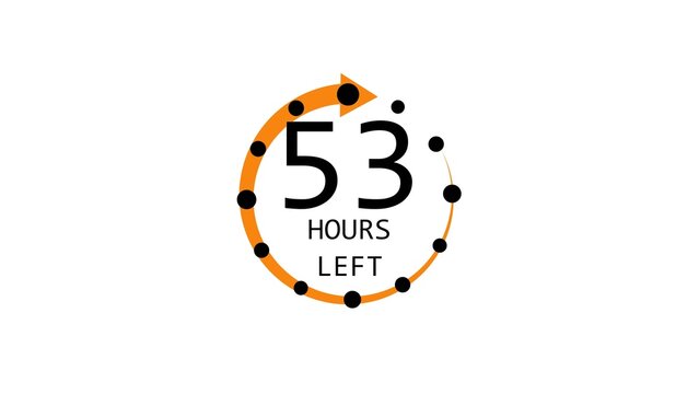 Modern countdown timer design showing &ldquo; 53  hour left&rdquo; with circular progress indicator and arrow. Clean and minimal layout representing time management, deadline, urgency, and limited offer concepts.