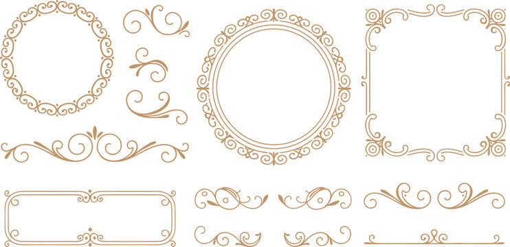 Collection of ornate golden decorative borders and dividers