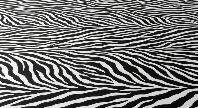 A black and white abstract pattern resembling zebra stripes dominates the image. The stripes flow and undulate across the frame, creating a dynamic and textured surface.