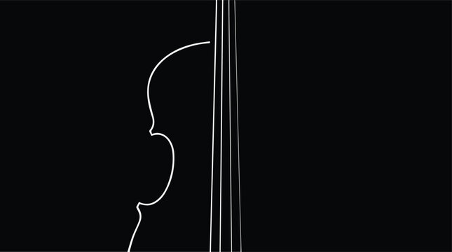 Cello Double Bass String Instrument Outline Minimalist White Line Art Monochrome Background for Music Performance Concert Poster and Web Design Graphic Element