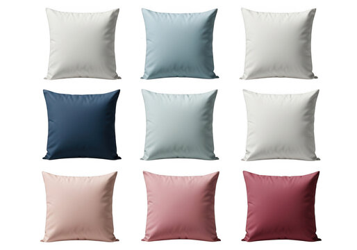 Set of nine square decorative pillows in different colors