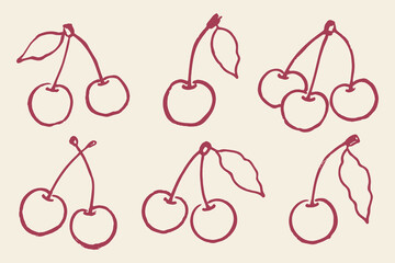Cherry set naive pink sketch pattern vector © Victoria