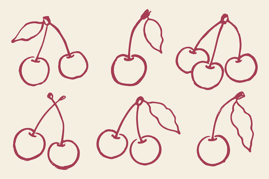 Cherry set naive pink sketch pattern vector