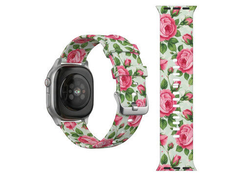 Floral pattern smartwatch band on wrist with matching design