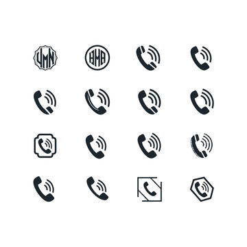 Phone Handset Contact Icons and Monograms Vector Illustration