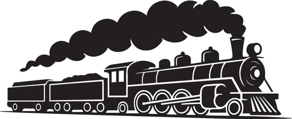 Vintage Train Silhouette With Coal Carriages Passenger Cars Isolated Vector Image. logo Vector Black silhouettes © Nargis
