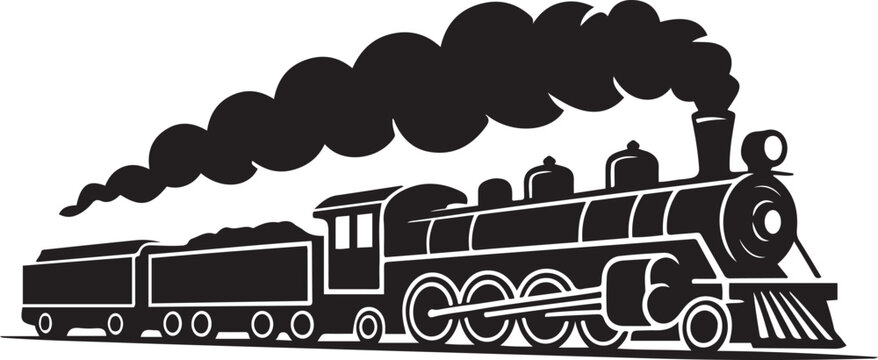 Vintage Train Silhouette With Coal Carriages Passenger Cars Isolated Vector Image. logo Vector Black silhouettes