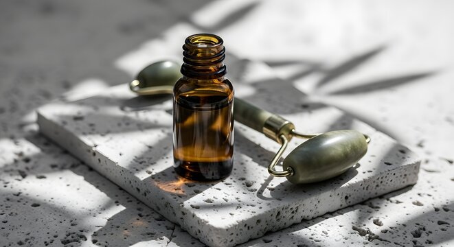 Vintage Perfume Bottle and Nostril Dilator on Stone