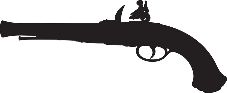 Antique flintlock pistol silhouette for historical reenactment silhouette vector
