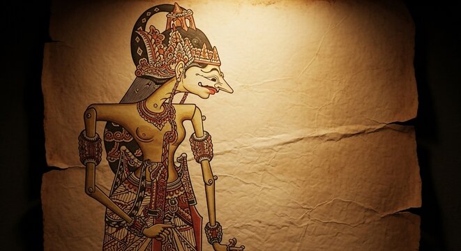 Wayang kulit character on traditional Indonesian shadow puppet