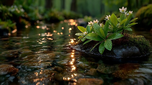 Macro detail of crystal clear stream ripples gliding over rounded rocks wallpapers
