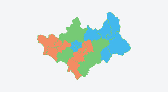 Colorful Abstract Map of Divided Regions Isolated White Background