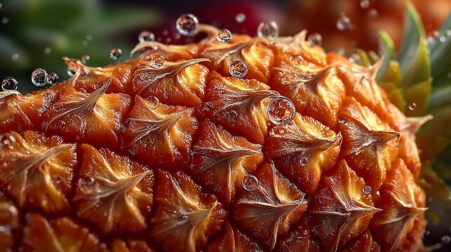 Ripe pineapple skin macro highlighting golden hexagonal eyes and rough surface pictures
