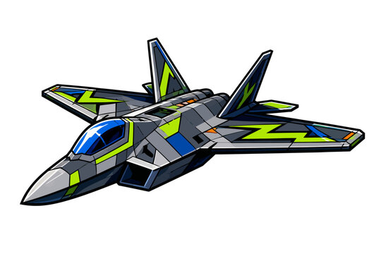 High Speed Military Jet in Stylized Vector Design for Aviation and Pilot Training Concepts