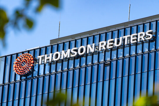 Gdansk, Poland - May 02, 2026: Thomson reuters office building in Gdansk. News reporting, financial analytics and services