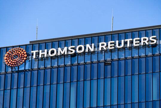 Gdansk, Poland - May 02, 2026: Thomson Reuters office building in Gdansk. News reporting, financial analytics and services