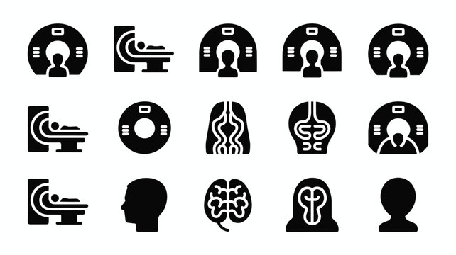 Set of 15 Black Medical Imaging and Brain Anatomy Vector Icons