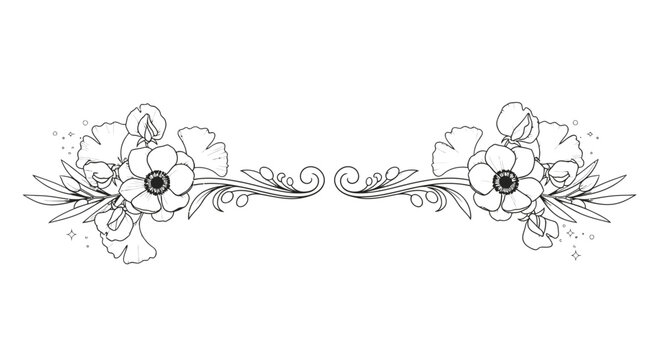 Elegant floral border design with anemone flowers and leaf elements
