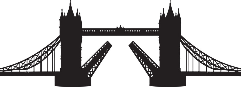 London tower bridge silhouette with the bascules raised for river traffic silhouette vector