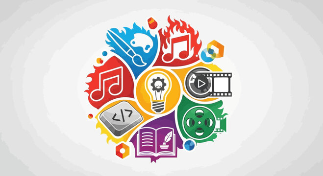Creative concept icon illustration representing art music film and education
