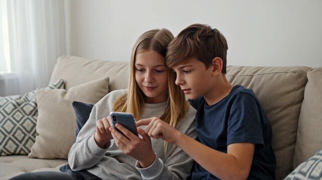 Siblings Experience Shared Emotions While Browsing Content on a Smartphone, Capturing Moments of Joy