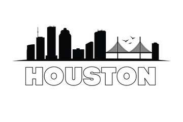 Fototapeta premium Minimalist Houston city skyline silhouette, modern urban landscape design in clean black outline, simple vector illustration style, contemporary metropolitan theme.