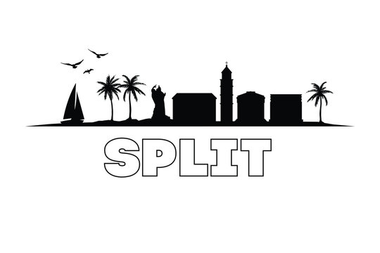 Minimalist Split city skyline silhouette, modern urban landscape design in clean black outline, simple vector illustration style, contemporary metropolitan theme.