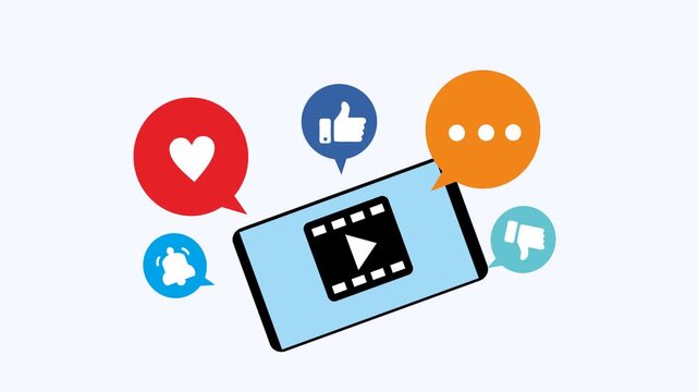 Mobile device with social media icons for interaction. Suitable for digital marketing concepts, social media campaigns, technology presentations, and communication designs.