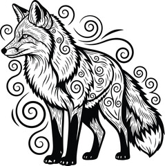 Fototapeta premium Fox Standing with Swirling Patterns Isolated on White