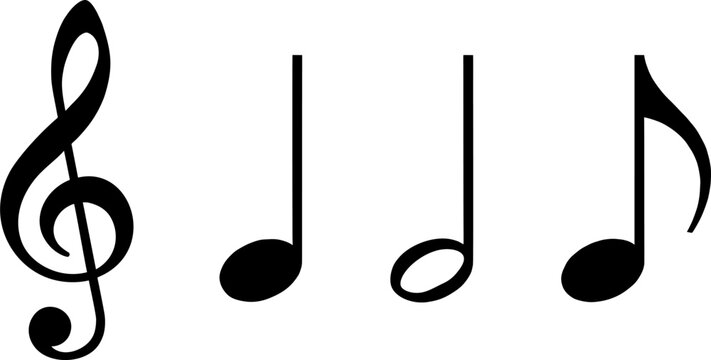 3D black treble clef and musical notes isolated on a white background as a vector art illustration of a metal melody sign and audio sound element