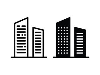 Obraz premium City buildings skyline architecture icon in outline and solid silhouette style featuring urban construction landmarks vector illustration