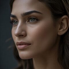 Fototapeta premium Beautiful woman, close-up portrait, brown hair, green eyes, makeup model