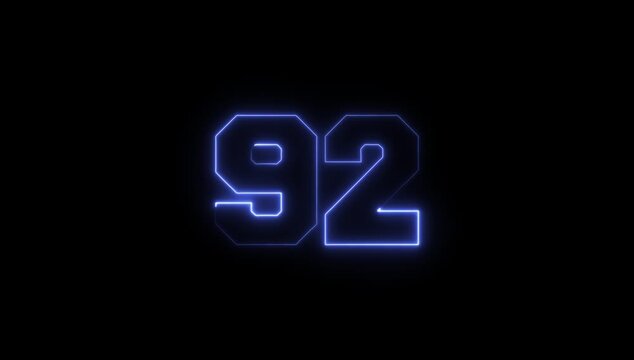 Neon 92 Number Glow Animation Black Background
