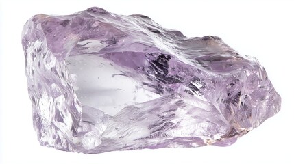 Fototapeta premium Spodumene gemstone, pale lilac color, transparent crystal macro, isolated on white background