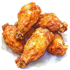 Fried Chicken, vibrant painting vector in watercolor style with playful brushwork and lively colors, isolated on a white background. © nuvex
