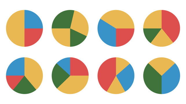 Colorful Pie Chart Vector Illustration Set for Data Visualization, Business Analytics, Marketing, and Statistical Infographic Design Graphics