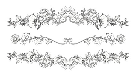 Fototapeta premium Elegant floral border vector designs with intricate flower and leaf illustrations
