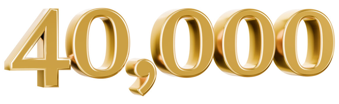 Shiny golden 40,000 number 3D render