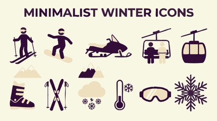 Minimalist Winter Sports and Weather Icons Set for Seasonal Graphics © Graphica