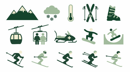 Winter Sports Icon Set for Skiing, Snowboarding, Mountain Activities © Graphica