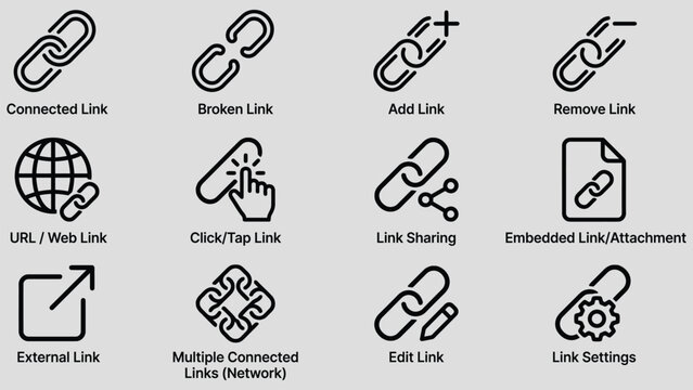Link Line Editable Icons set. Vector illustration in a modern thin line style of webpage related icons: share, address, internet, and more. Isolated on background.
