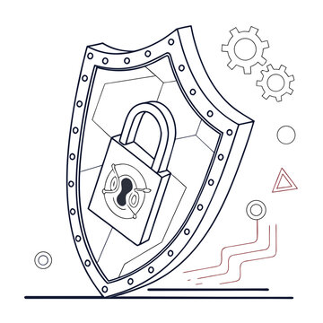 Digital security concept with a shield icon and a lock gears abstract shapes security protection technology computer illustration cogwheel abstract triangle internet