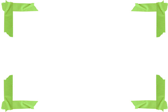 Green masking tape corner photo frame with torn edges isolated png transparent background

