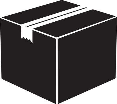 Black box with white outline and torn tape torn packing tape