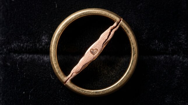 A cracked wedding ring with gold filling the split (still a complete circle)