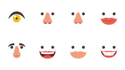 Expressive Features: A collection of stylized facial features, including an eye, noses, mouths, and eyebrows, arranged to invite creativity and exploration of emotions. © abidakhatun