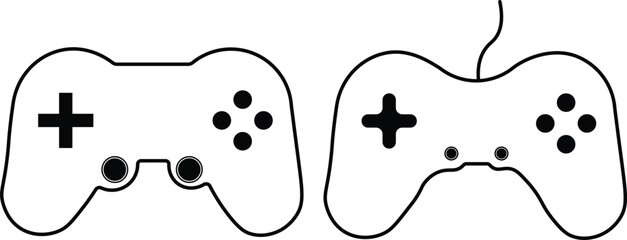 Gamepad icons pack flat black, Editable line icons. Gaming gamepad icons, play station, game controller icon in flat and line style.. Game controller icons vector Collection Clipart Pack © MDneamul