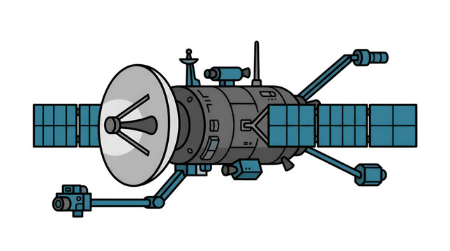 An illustration space station with satellite in the fore and satellite spacecraft.